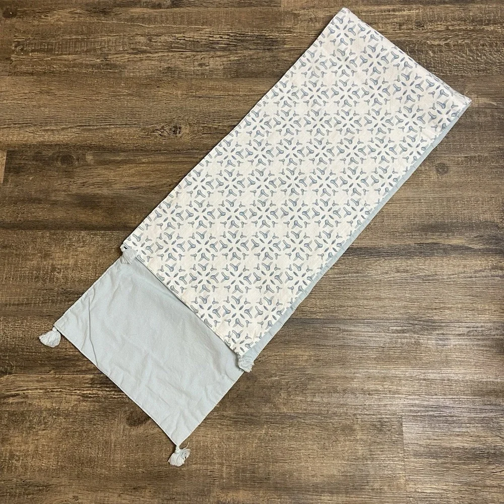 Threshold Cotton Table Runner Tassels Blue Coastal Farmhouse Decor (13.5